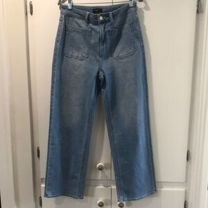 Quince Women's Blue Jeans 30 stretch high rise patch pocket wide leg frosted blu